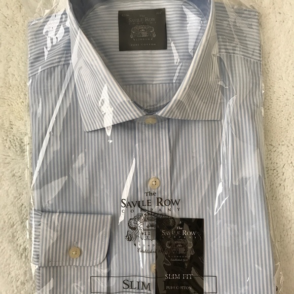 NWT. Savile Row Co. white&blue slimfit dress shirt - Picture 2 of 4